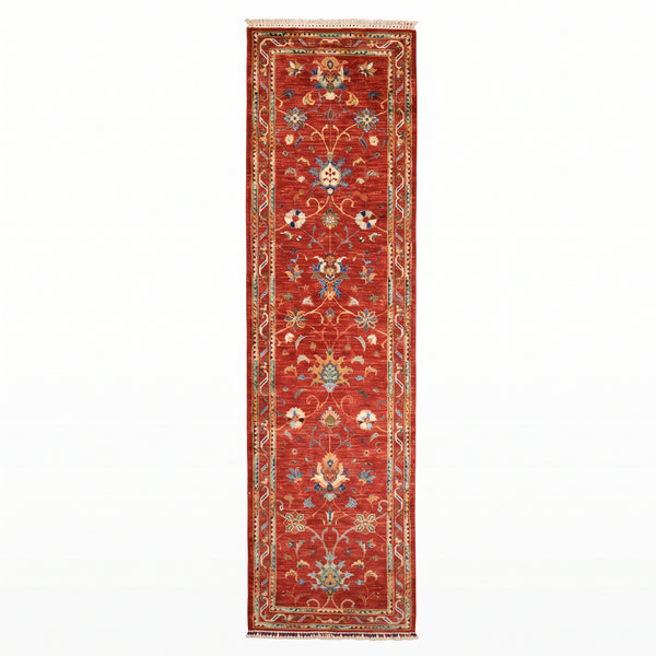 Sultani Binbirgece Yolluk Orijinal El Dokuması Kırmızı Kök Boya Yün Halı 0.86x299 2.57 Metrekare - 3x10 ft