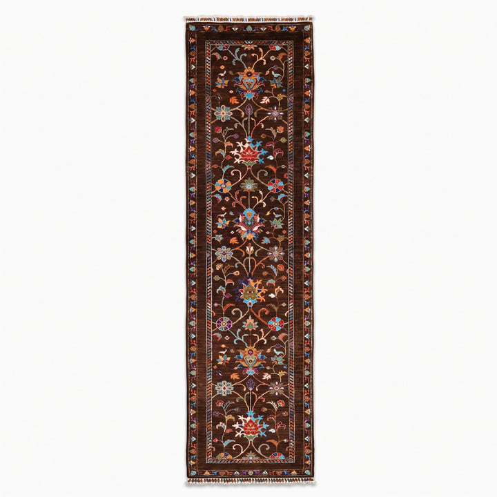Sultani Binbirgece Yolluk Orijinal El Dokuması Kahverengi Kök Boya Yün Halı 0.80x298 2.38 Metrekare - 3x10 ft
