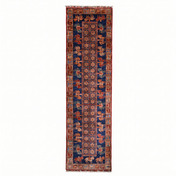 Pazırık Yolluk Orijinal El Dokuması Multi Kök Boya Yün Halı 0.79x284 2.24 Metrekare - 2x8 ft