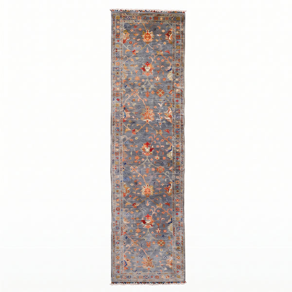 Sultani Binbirgece Yolluk Orijinal El Dokuması Gri Kök Boya Yün Halı 0.79x311 2.46 Metrekare - 3x10 ft
