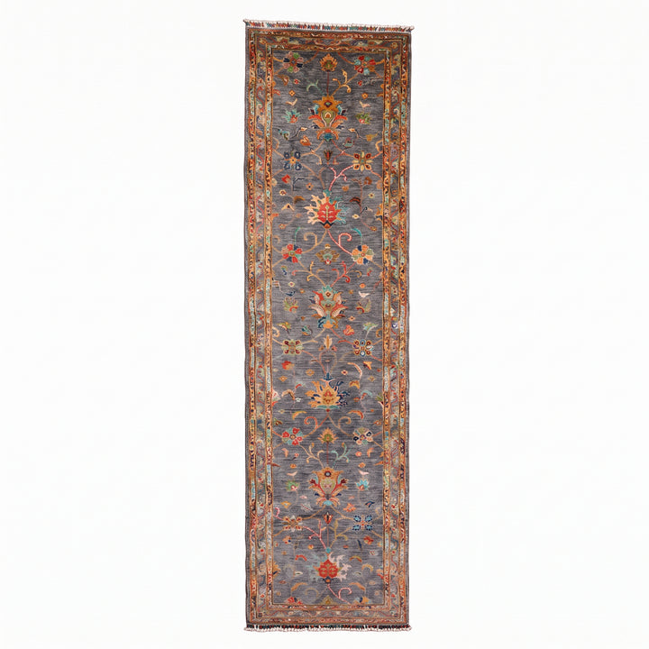 Sultani Binbirgece Yolluk Orijinal El Dokuması Gri Kök Boya Yün Halı 0.83x308 2.56 Metrekare - 3x10 ft