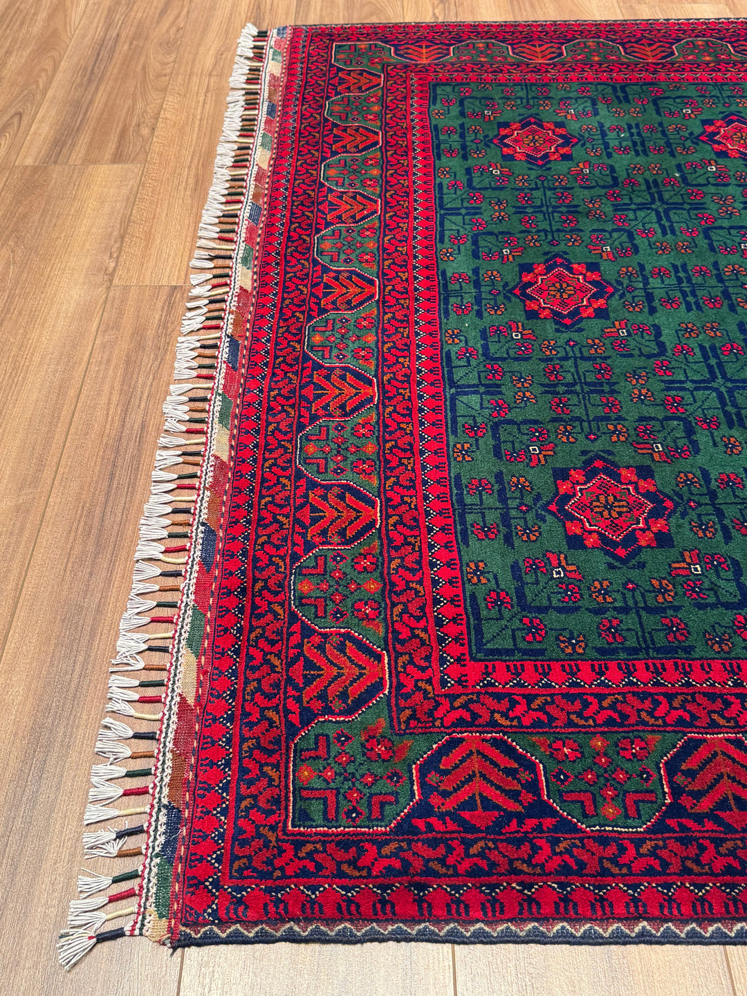 Afgan Halısı Yeşil Hamyap Orijinal El Dokuması Kök Boya Yün 148x200 2.96 Metrekare - 5x6 ft