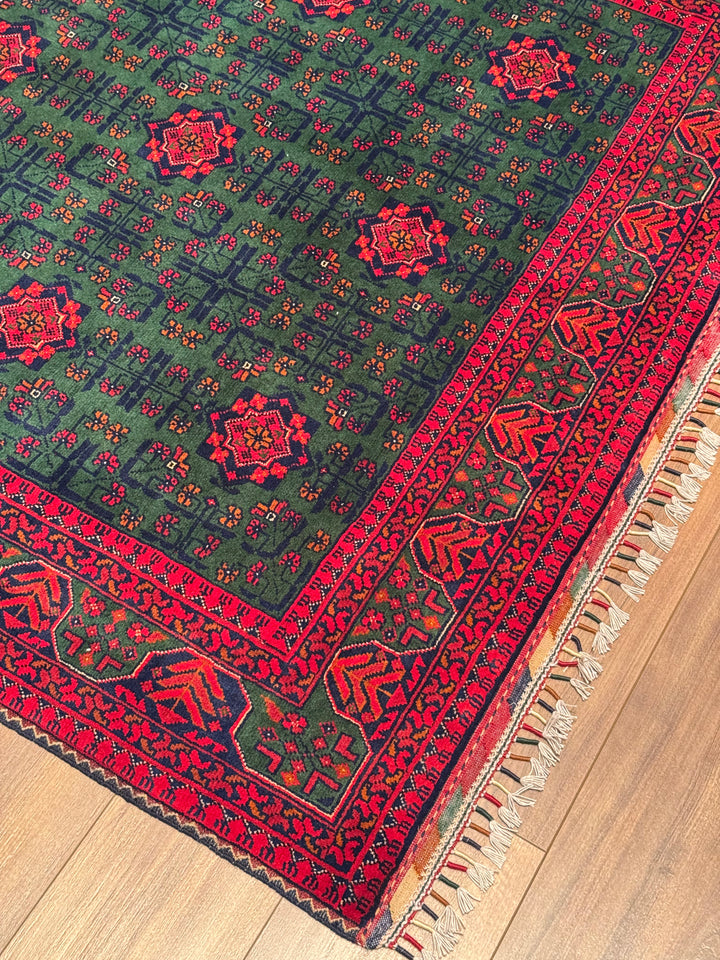 Afgan Halısı Yeşil Hamyap Orijinal El Dokuması Kök Boya Yün 148x200 2.96 Metrekare - 5x6 ft