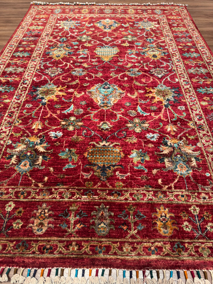 Sultani Binbirgece Orijinal El Dokuması Kırmızı Kök Boya Yün Halı 127x185 2.35 Metrekare - 4x6 ft