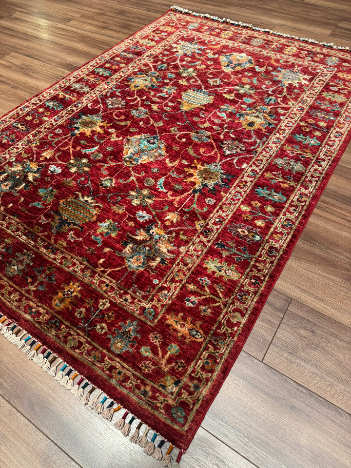 Sultani Binbirgece Orijinal El Dokuması Kırmızı Kök Boya Yün Halı 127x185 2.35 Metrekare - 4x6 ft