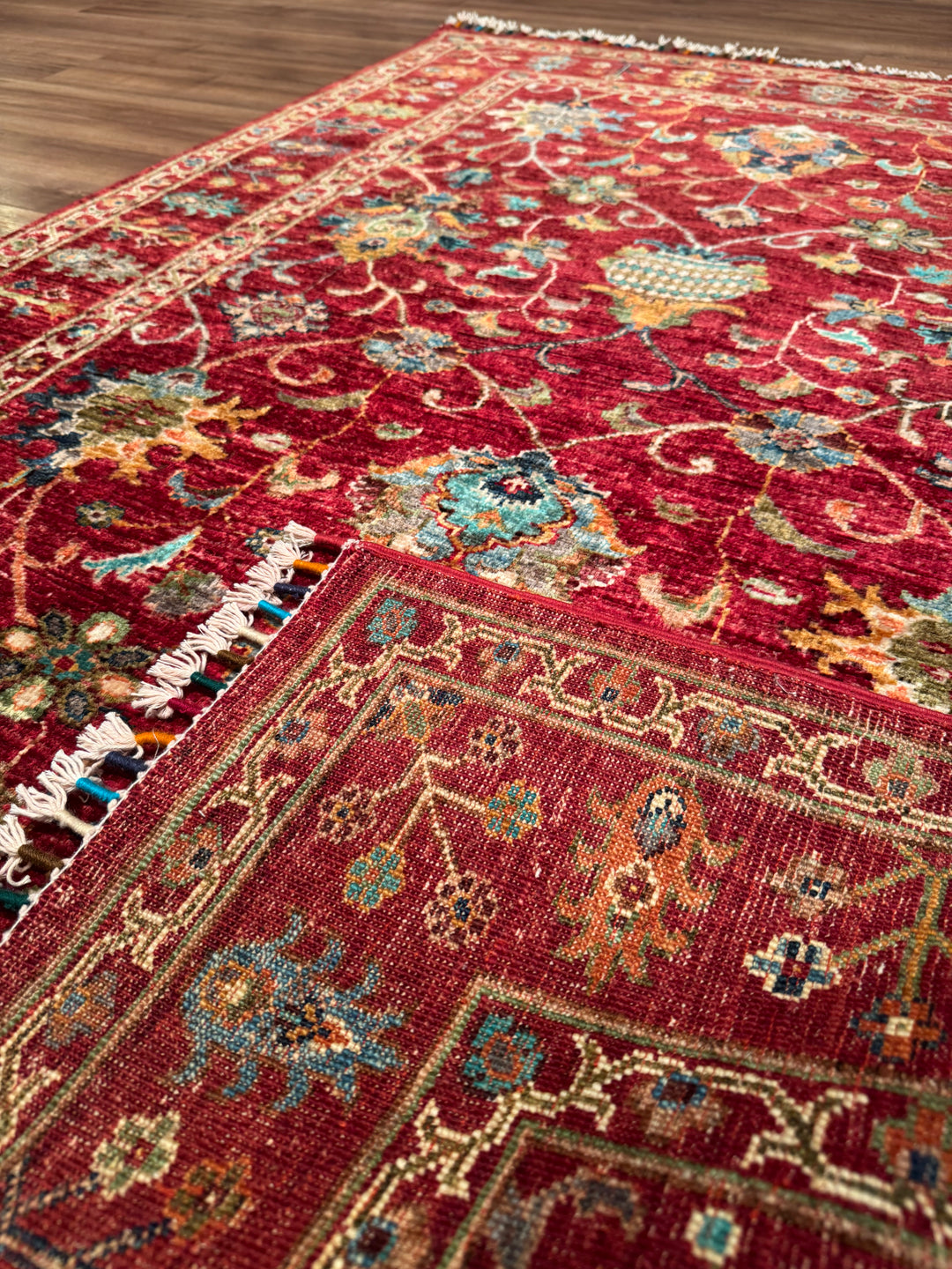 Sultani Binbirgece Orijinal El Dokuması Kırmızı Kök Boya Yün Halı 127x185 2.35 Metrekare - 4x6 ft