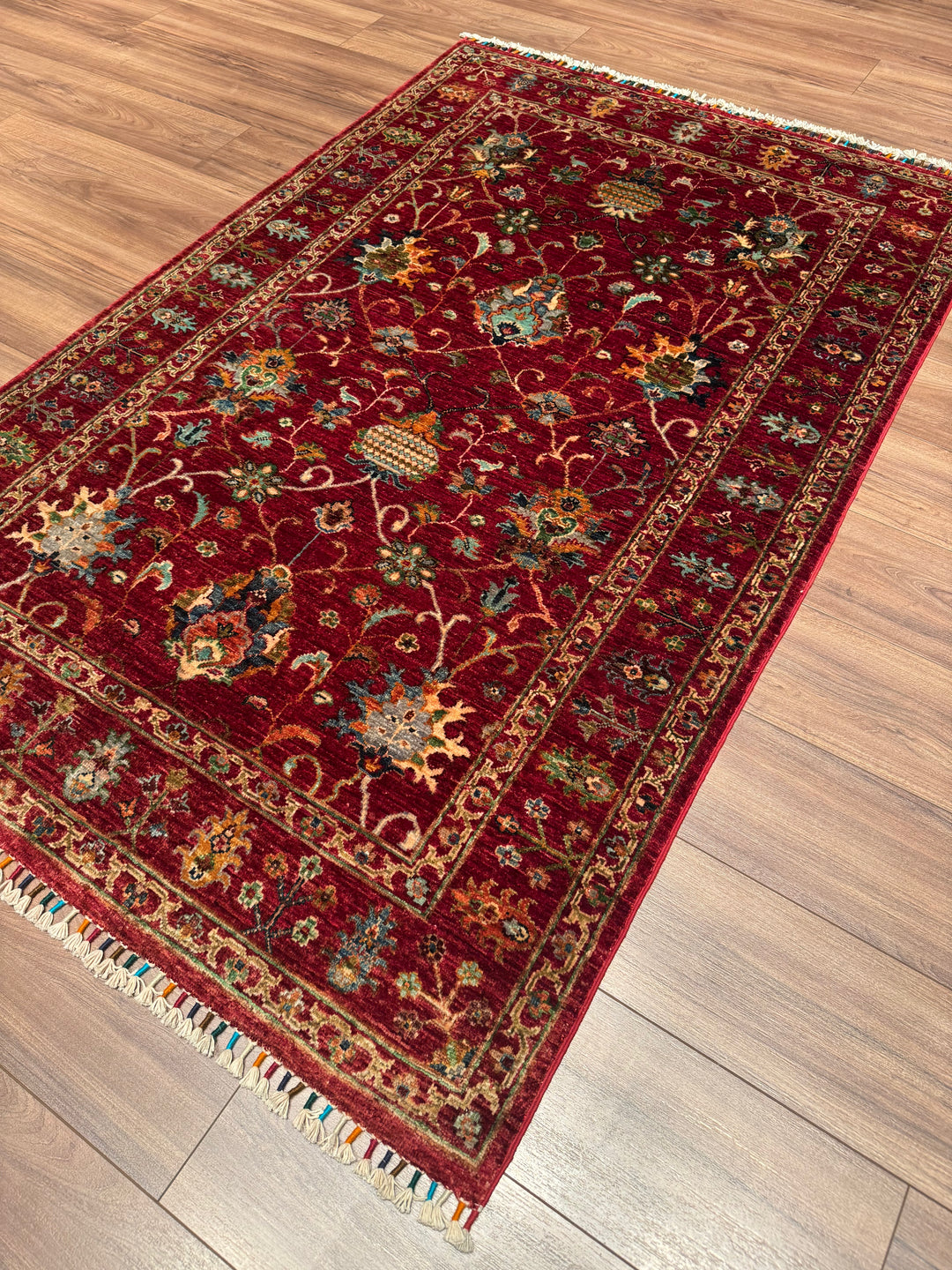 Sultani Binbirgece Orijinal El Dokuması Kırmızı Kök Boya Yün Halı 125x193 2.41 Metrekare - 4x6 ft