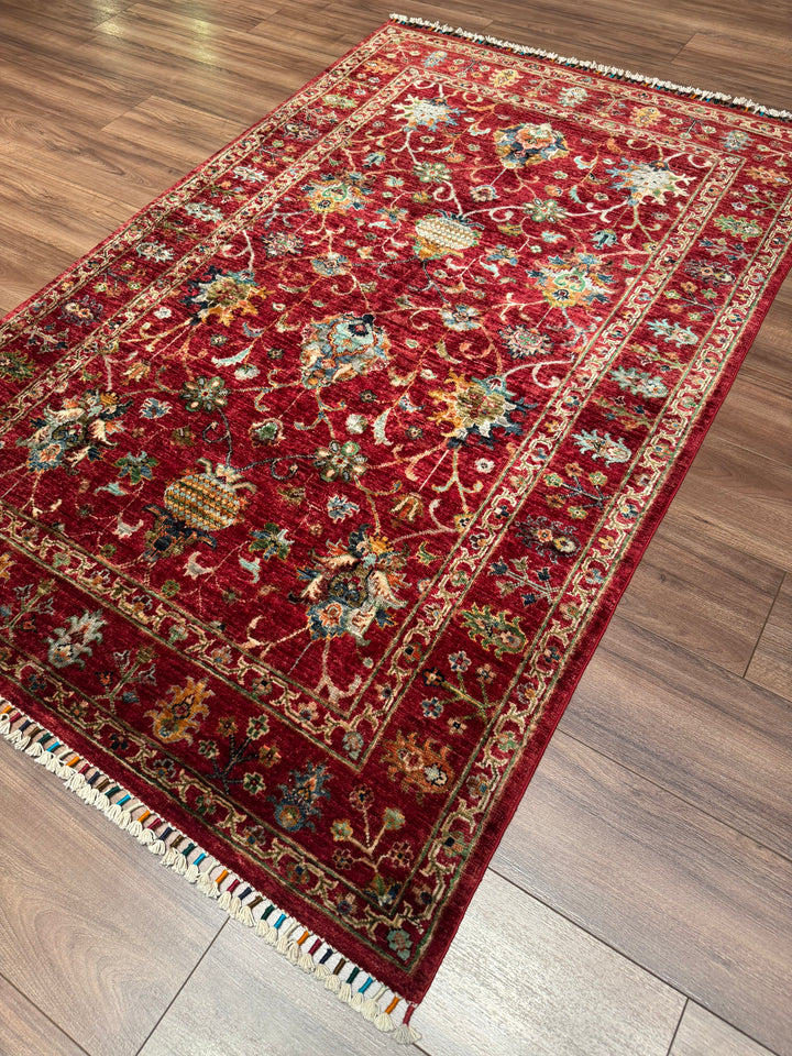 Sultani Binbirgece Orijinal El Dokuması Kırmızı Kök Boya Yün Halı 125x193 2.41 Metrekare - 4x6 ft