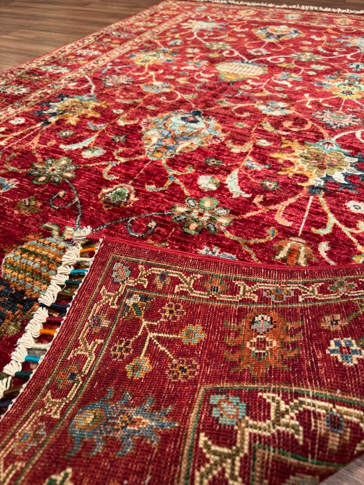 Sultani Binbirgece Orijinal El Dokuması Kırmızı Kök Boya Yün Halı 125x193 2.41 Metrekare - 4x6 ft