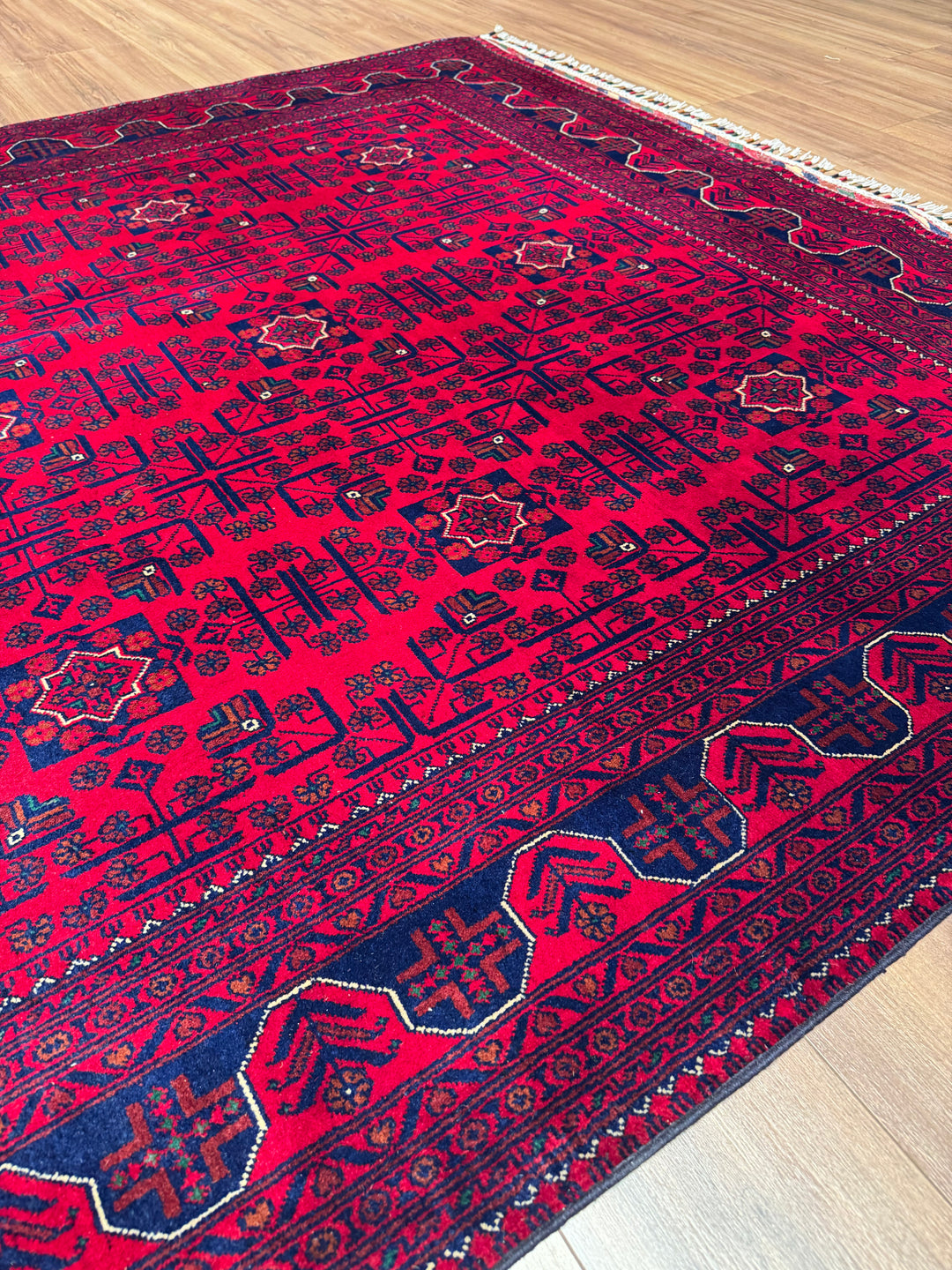 Afgan Halısı Hamyap Orijinal El Dokuması Kök Boya Yün 200x302 6.04 Metrekare - 7x10 ft