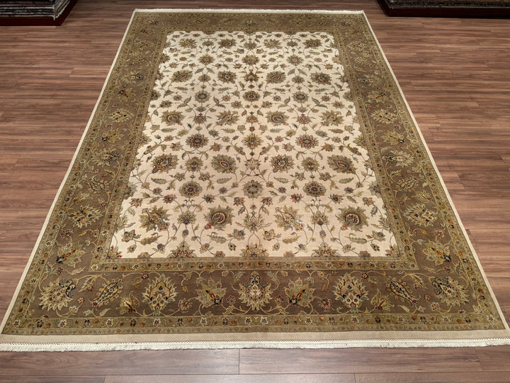 Indian Owl Original Hand Woven Beige Cream Wool Silk Carpet 308x427 13.15 Square Meters - 10x14 ft