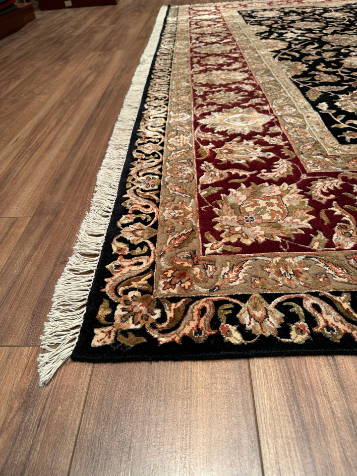 Indian Owl Original Hand Woven Black Red Wool Bamboo Carpet 308x392 12.07 Square Meters - 10x14 ft