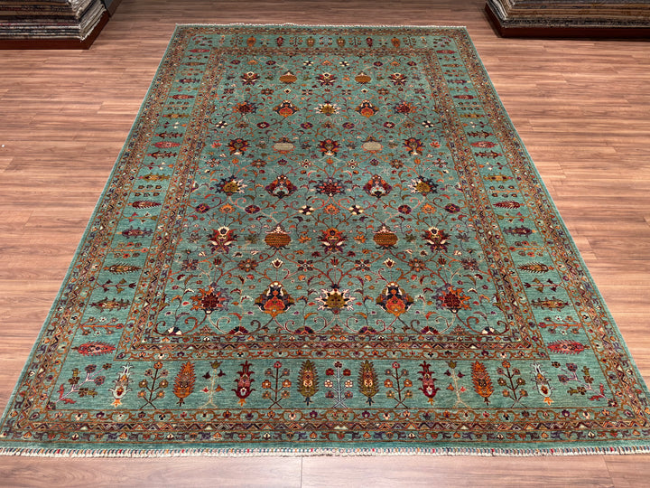 Sultani Binbirgece Orjinal El Dokuması Turkuaz Kök Boya Yün Halı 316x436 13.78 Metrekare - 10x14 ft