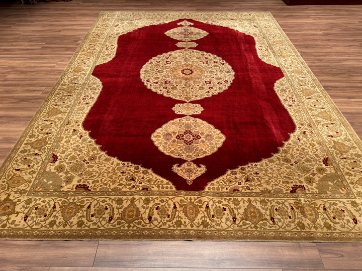 Uşak Nakkaşhane Original Hand Woven Beige Red Vegetable Dyed Wool Carpet 308x429 13.21 Square Meters - 10x14 ft