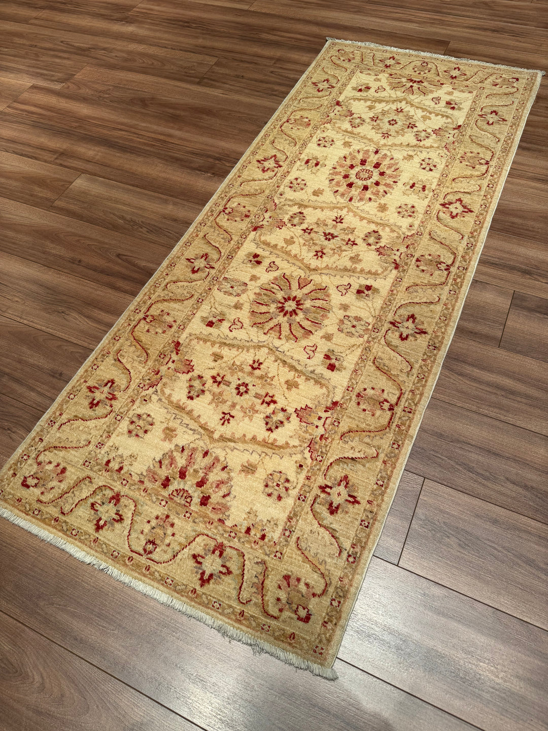 Uşak Original Handwoven Runner Rug, Cream Colored, Vegetable Dyed Wool, 0.80x202 cm (1.62 square meters) - 3x6 ft 