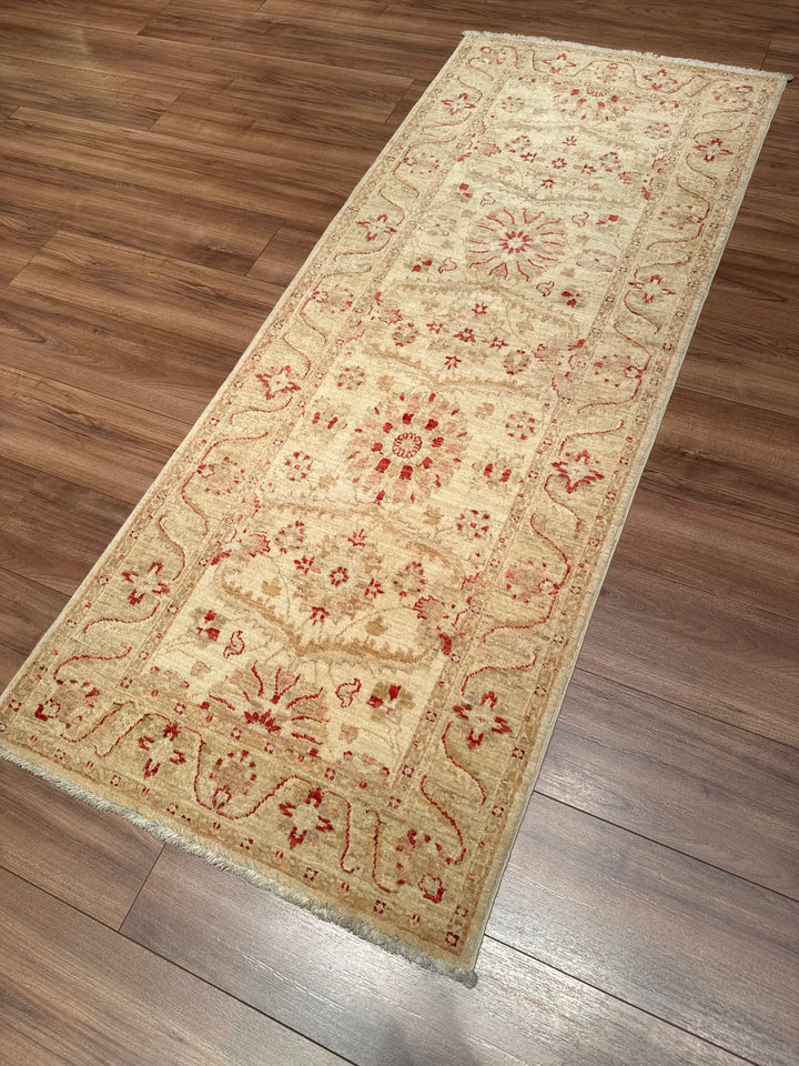Uşak Original Handwoven Runner Rug, Cream Colored, Vegetable Dyed Wool, 0.80x202 cm (1.62 square meters) - 3x6 ft 