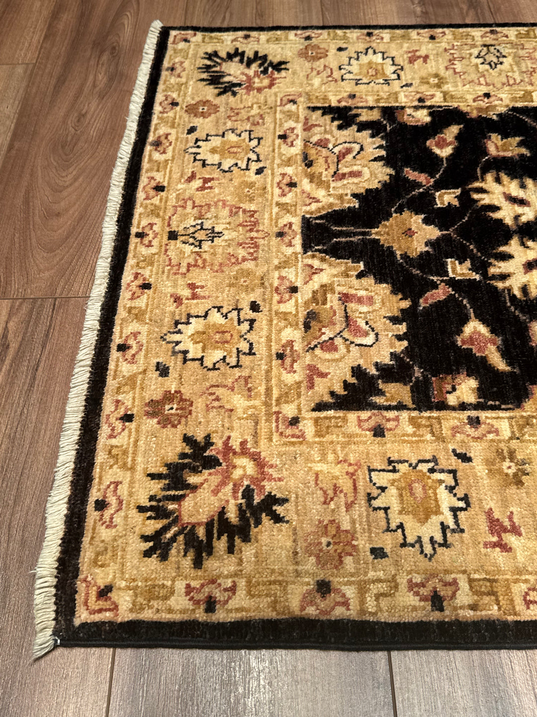 Uşak Original Handwoven Runner Rug, Black and Cream, Vegetable Dyed Wool Carpet, 0.80x205 cm, 1.64 Square Meters - 3x6 ft