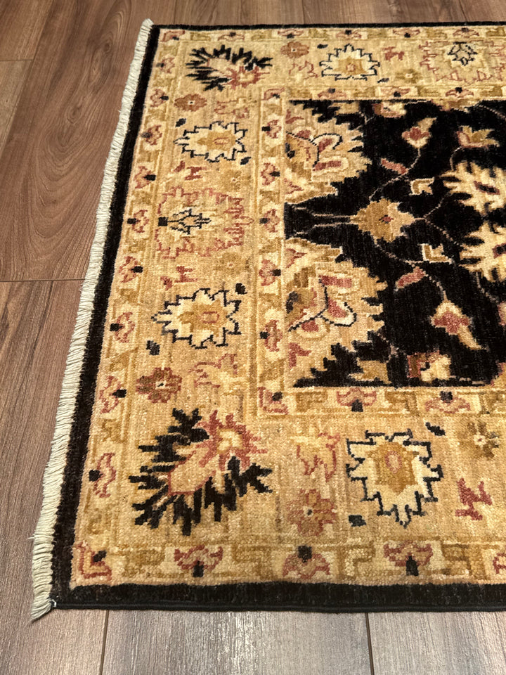 Uşak Original Handwoven Runner Rug, Black and Cream, Vegetable Dyed Wool Carpet, 0.80x205 cm, 1.64 Square Meters - 3x6 ft