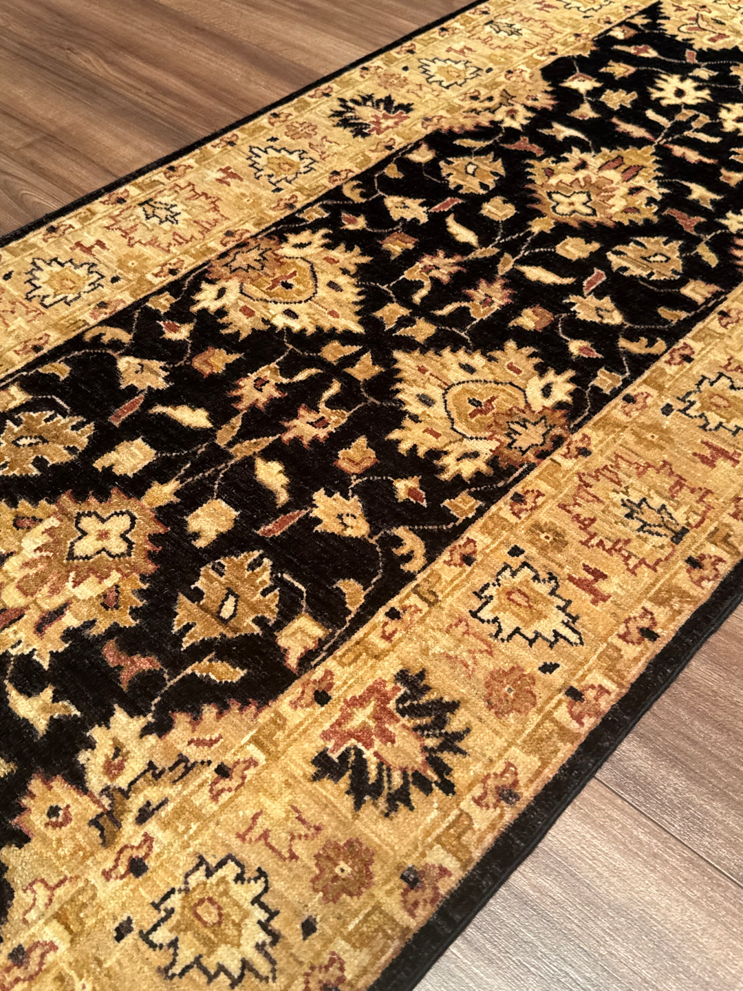 Uşak Original Handwoven Runner Rug, Black and Cream, Vegetable Dyed Wool Carpet, 0.80x205 cm, 1.64 Square Meters - 3x6 ft