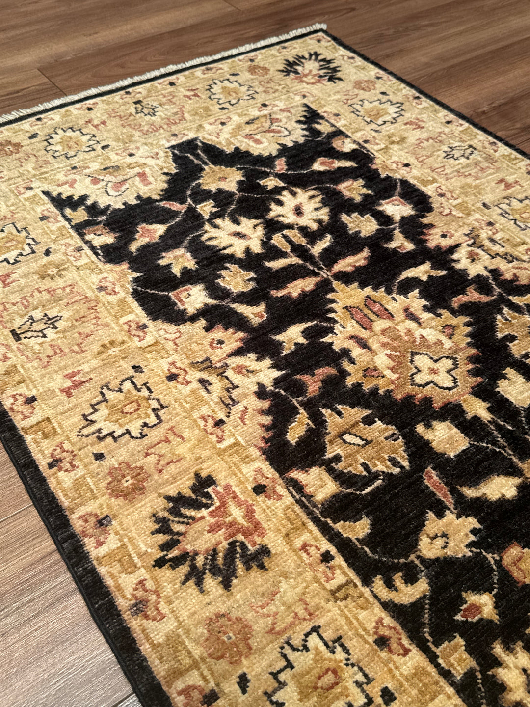 Uşak Original Handwoven Runner Rug, Black and Cream, Vegetable Dyed Wool Carpet, 0.80x205 cm, 1.64 Square Meters - 3x6 ft