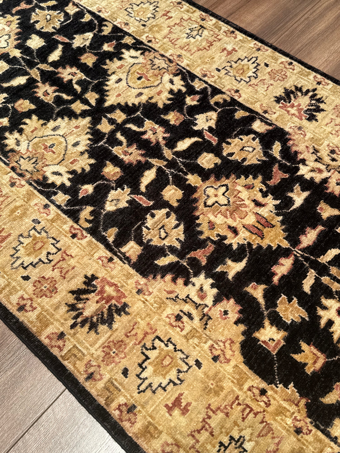 Uşak Original Handwoven Runner Rug, Black and Cream, Vegetable Dyed Wool Carpet, 0.80x205 cm, 1.64 Square Meters - 3x6 ft