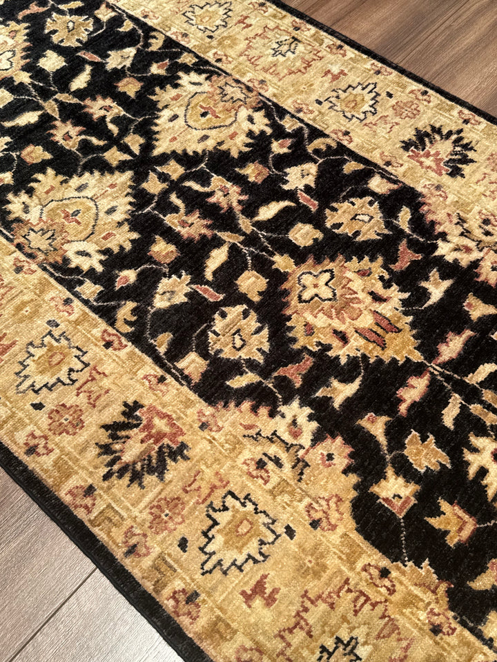 Uşak Original Handwoven Runner Rug, Black and Cream, Vegetable Dyed Wool Carpet, 0.80x205 cm, 1.64 Square Meters - 3x6 ft