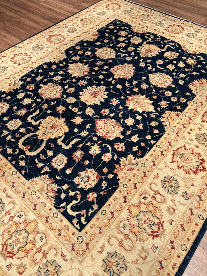 Uşak Original Handwoven Dark Blue and Cream Root Dye Wool Rug 240x300 cm (7.20 square meters) - 8x10 ft 