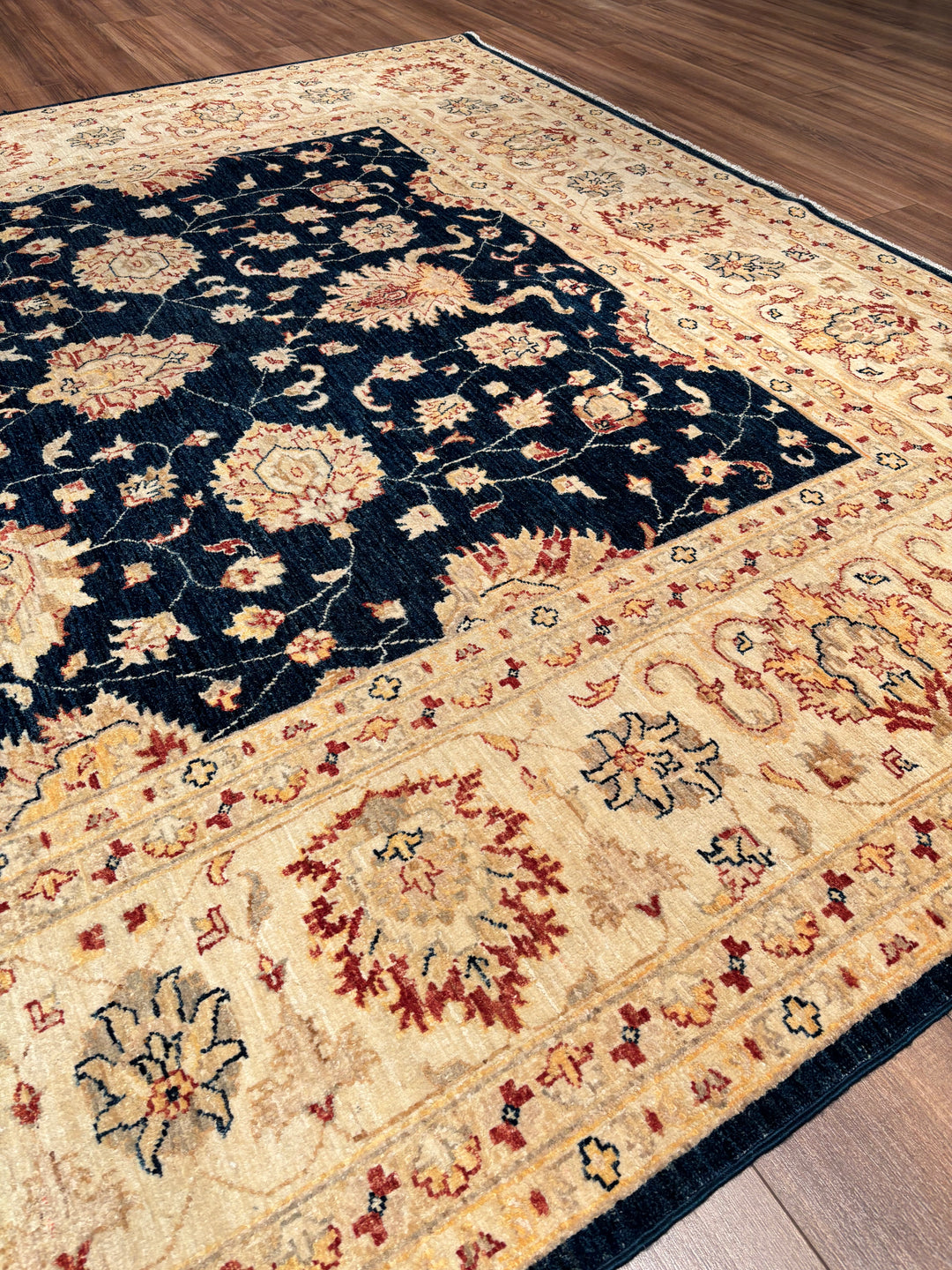 Uşak Original Handwoven Dark Blue and Cream Root Dye Wool Rug 240x300 cm (7.20 square meters) - 8x10 ft 