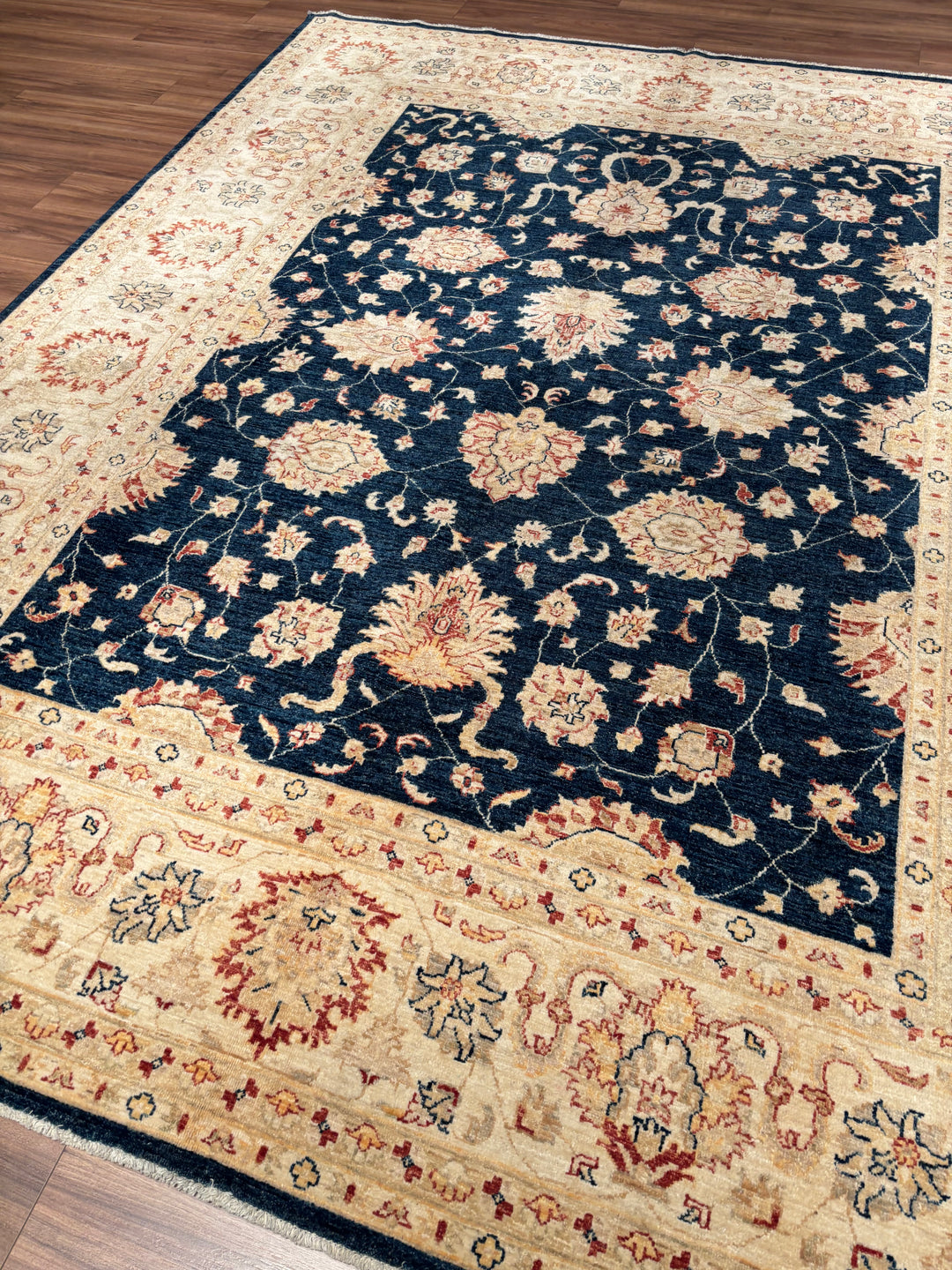 Uşak Original Handwoven Dark Blue and Cream Root Dye Wool Rug 240x300 cm (7.20 square meters) - 8x10 ft 