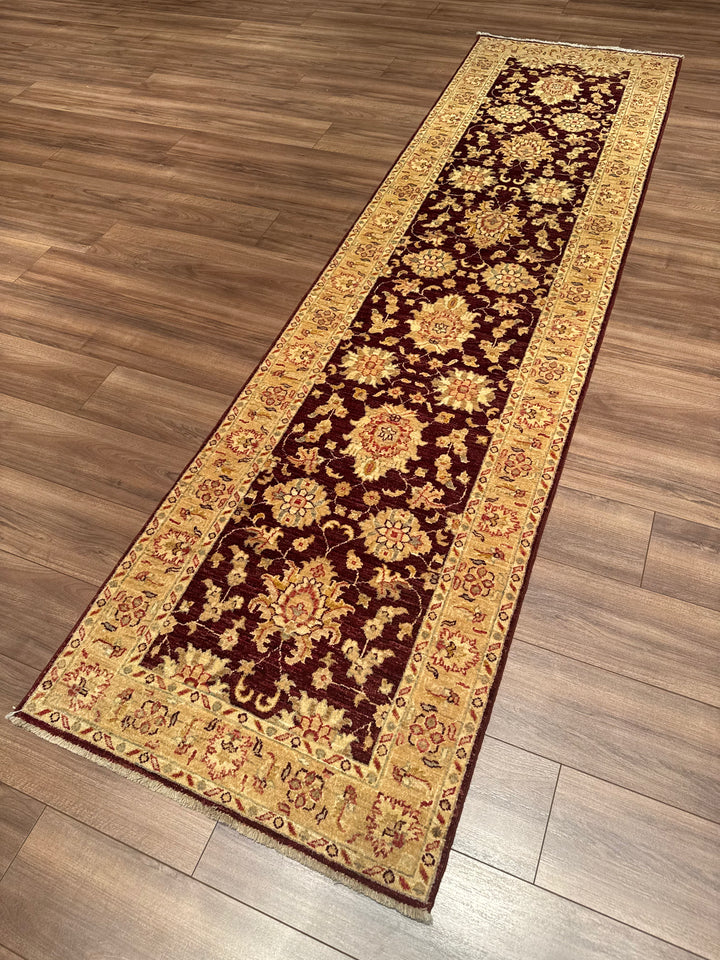 Uşak Original Handwoven Runner Rug, Burgundy Cream, Vegetable Dyed Wool Carpet, 0.81x305 cm, 2.47 Square Meters - 3x10 ft 