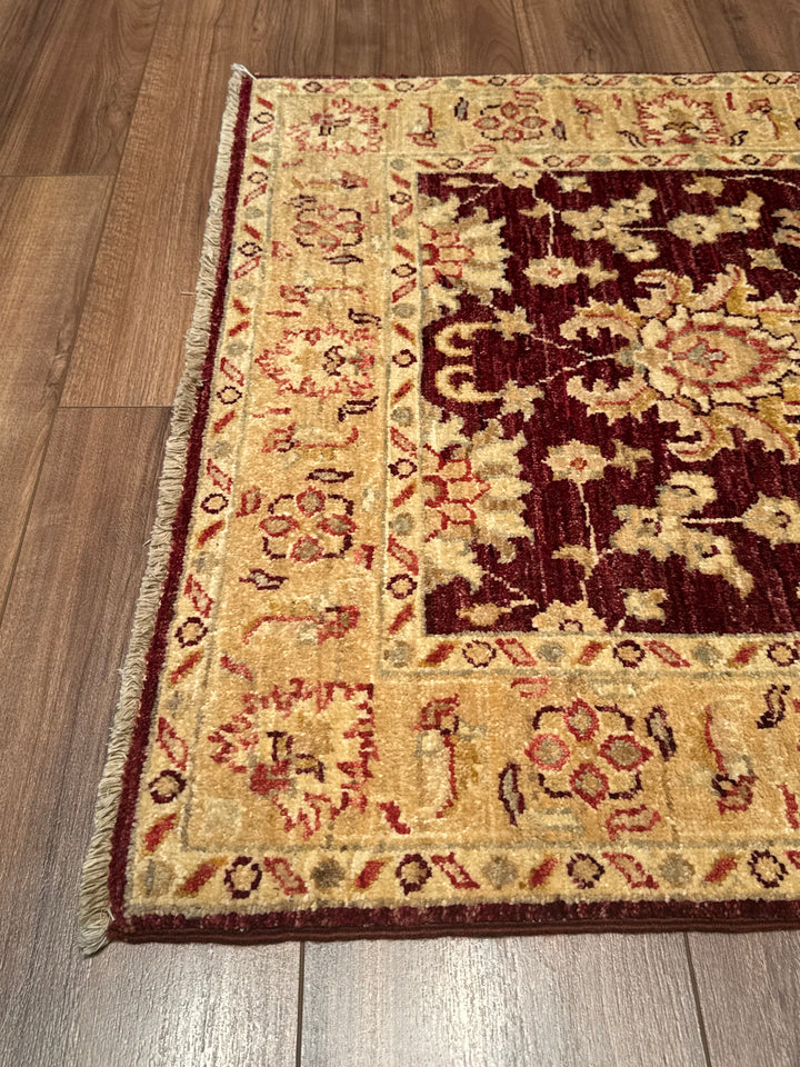 Uşak Original Handwoven Runner Rug, Burgundy Cream, Vegetable Dyed Wool Carpet, 0.81x305 cm, 2.47 Square Meters - 3x10 ft 