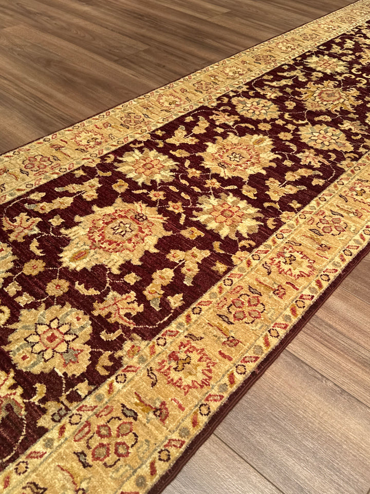Uşak Original Handwoven Runner Rug, Burgundy Cream, Vegetable Dyed Wool Carpet, 0.81x305 cm, 2.47 Square Meters - 3x10 ft 