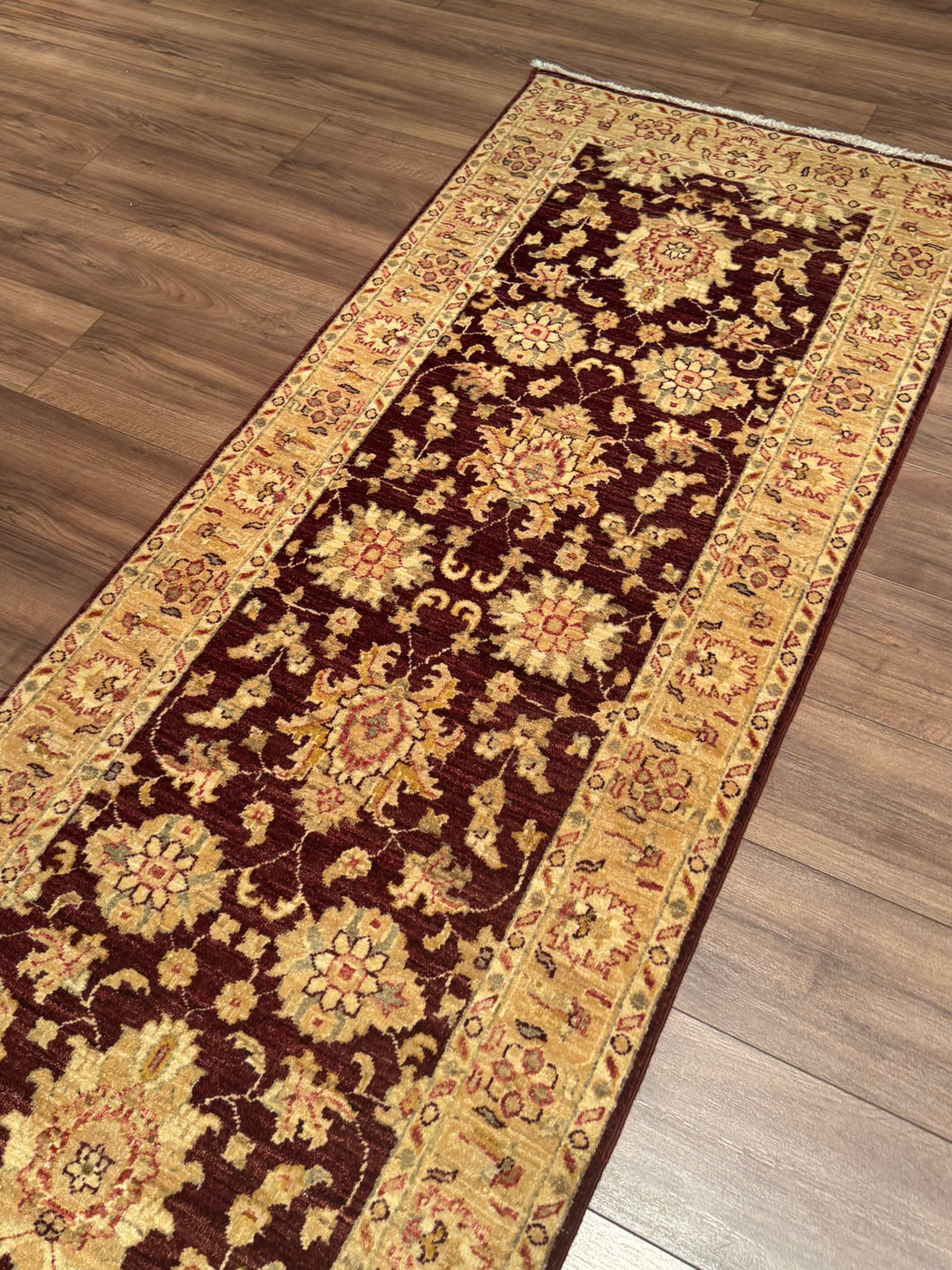 Uşak Original Handwoven Runner Rug, Burgundy Cream, Vegetable Dyed Wool Carpet, 0.81x305 cm, 2.47 Square Meters - 3x10 ft 