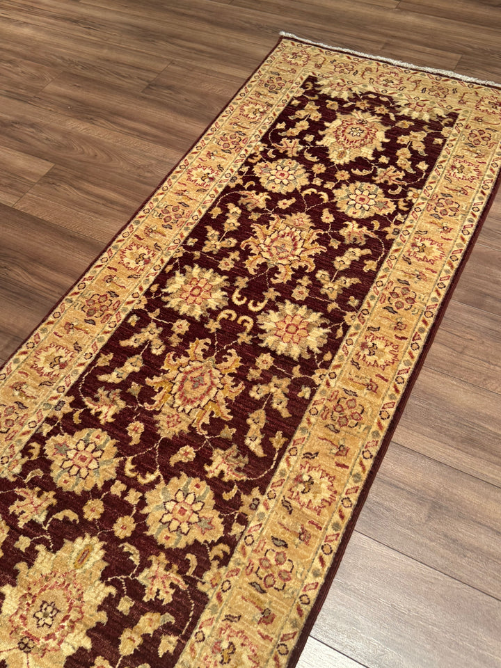 Uşak Original Handwoven Runner Rug, Burgundy Cream, Vegetable Dyed Wool Carpet, 0.81x305 cm, 2.47 Square Meters - 3x10 ft 