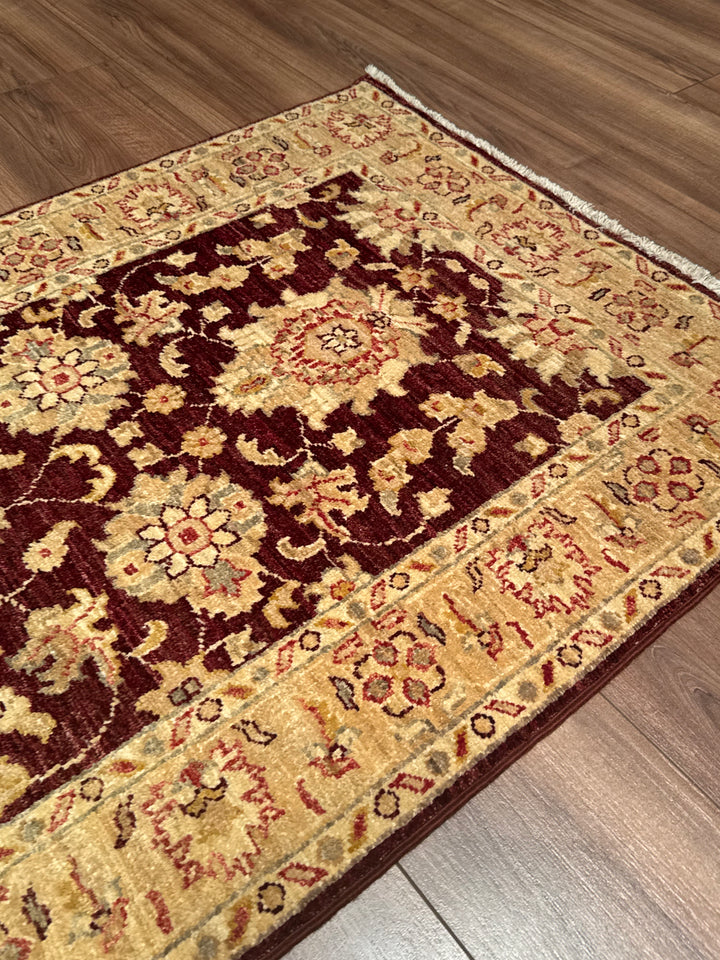 Uşak Original Handwoven Runner Rug, Burgundy Cream, Vegetable Dyed Wool Carpet, 0.81x305 cm, 2.47 Square Meters - 3x10 ft 