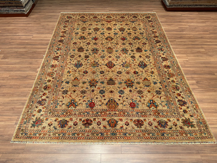 Sultani Binbirgece Orjinal El Dokuması Bej Kök Boya Yün Halı 296x390 11.54 Metrekare - 10x14 ft