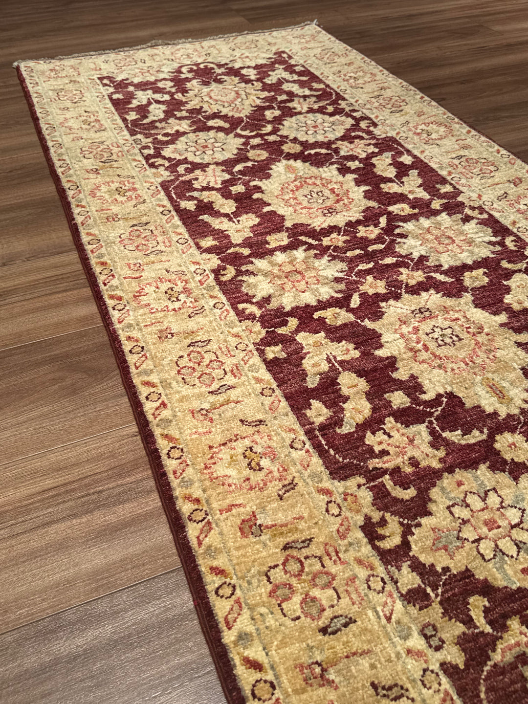 Uşak Original Handwoven Runner Rug, Burgundy Cream, Vegetable Dyed Wool Carpet, 0.81x305 cm, 2.47 Square Meters - 3x10 ft 