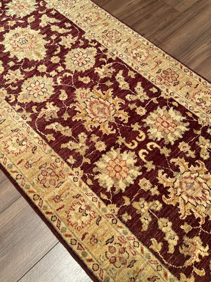 Uşak Original Handwoven Runner Rug, Burgundy Cream, Vegetable Dyed Wool Carpet, 0.81x305 cm, 2.47 Square Meters - 3x10 ft 