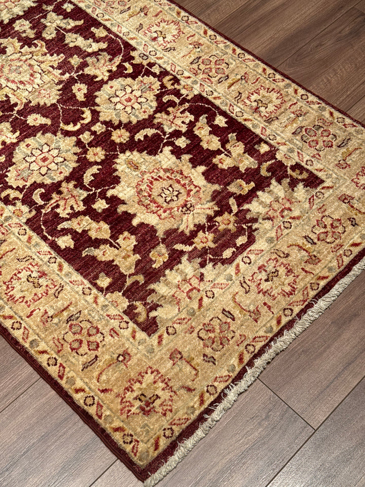 Uşak Original Handwoven Runner Rug, Burgundy Cream, Vegetable Dyed Wool Carpet, 0.81x305 cm, 2.47 Square Meters - 3x10 ft 