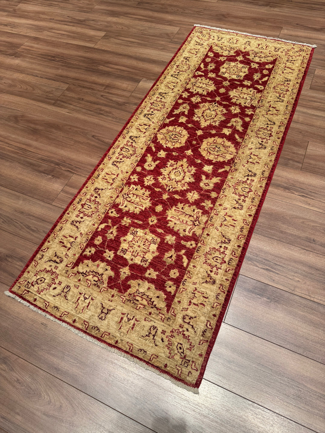 Uşak Original Handwoven Runner Rug, Red and Cream, Vegetable Dyed Wool Carpet, 0.79x199 cm, 1.57 Square Meters - 3x6 ft 