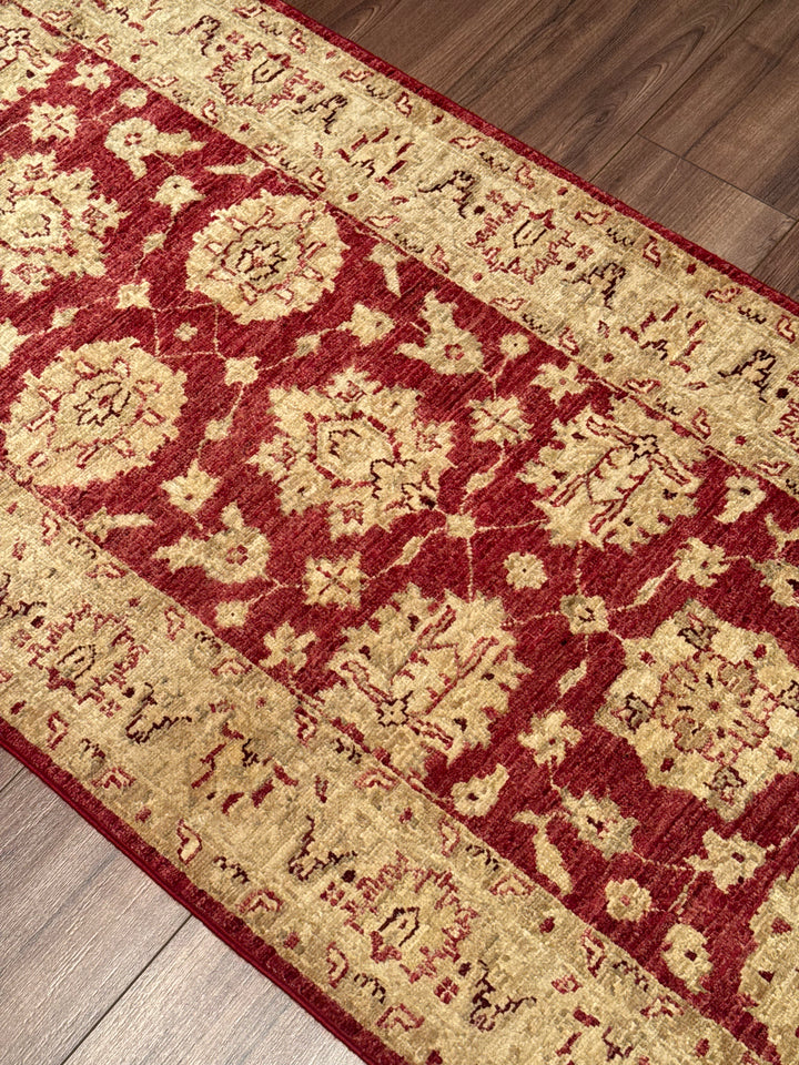 Uşak Original Handwoven Runner Rug, Red and Cream, Vegetable Dyed Wool Carpet, 0.79x199 cm, 1.57 Square Meters - 3x6 ft 