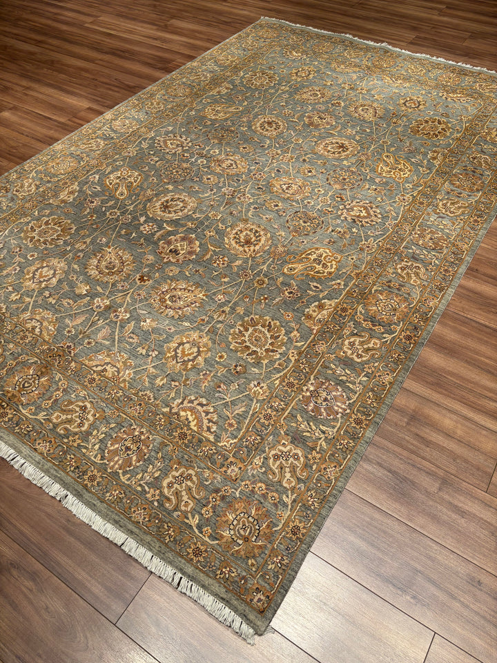 Indian Servant Original Handwoven Grey Beige Wool Bamboo Rug 196x301 cm (5.90 square meters) - 7x10 ft