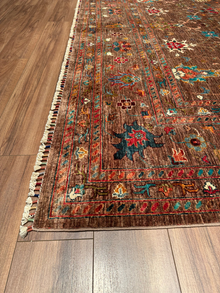 Sultani Binbirgece Orjinal El Dokuması Kahverengi Kök Boya Yün Halı 301x392 11.80 Metrekare - 10x14 ft