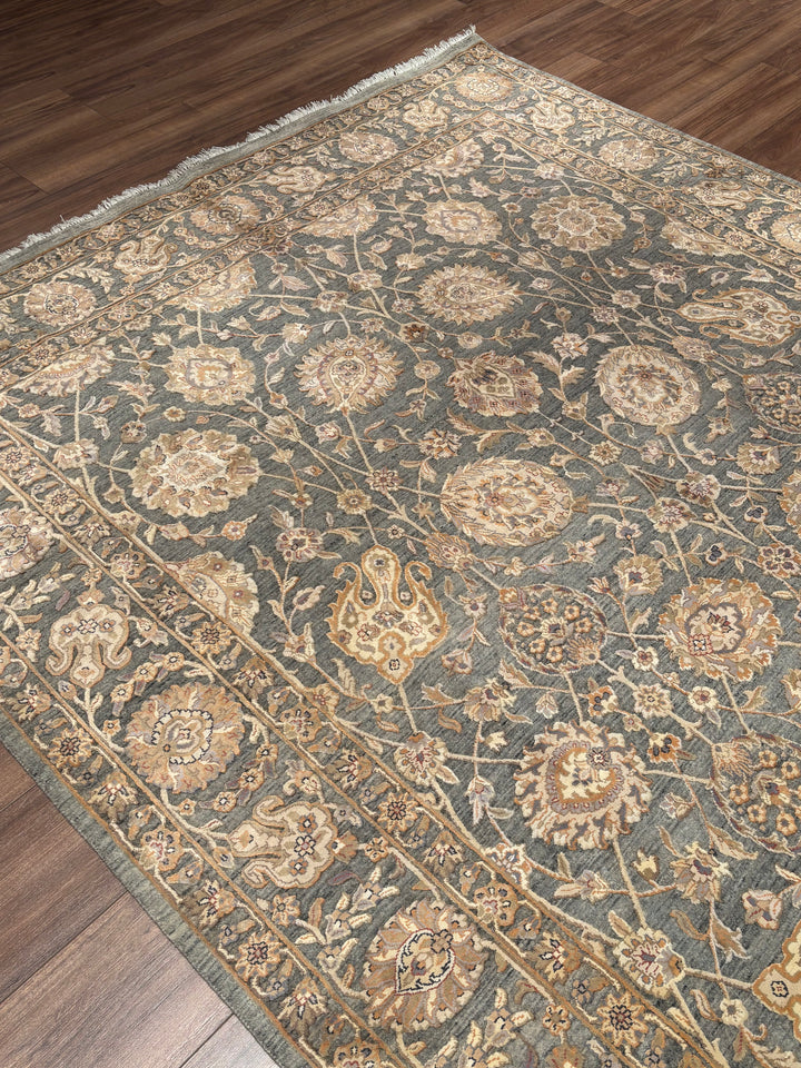 Indian Servant Original Handwoven Grey Beige Wool Bamboo Rug 196x301 cm (5.90 square meters) - 7x10 ft