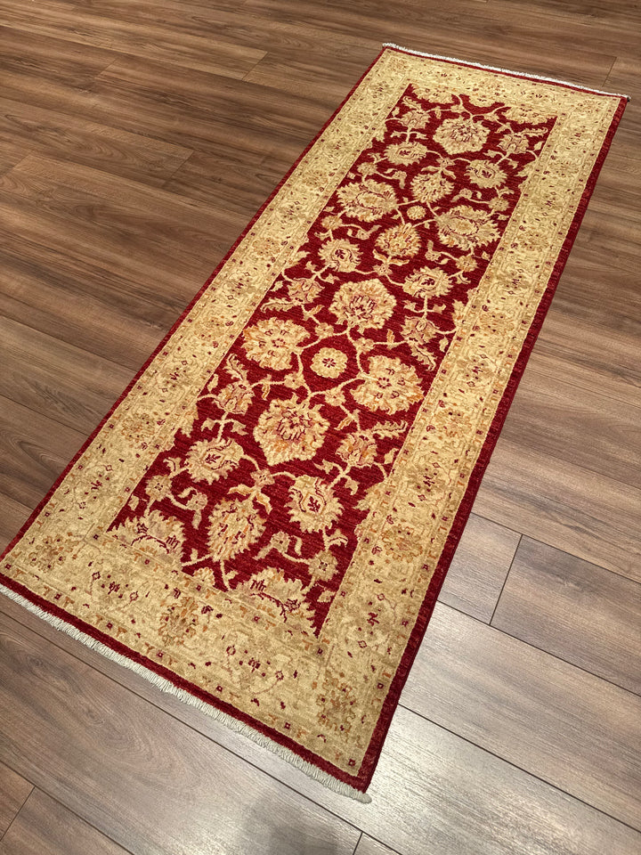 Uşak Original Handwoven Runner Rug, Red and Cream, Vegetable Dyed Wool Carpet, 0.82x204 cm (1.67 square meters) - 3x6 ft 