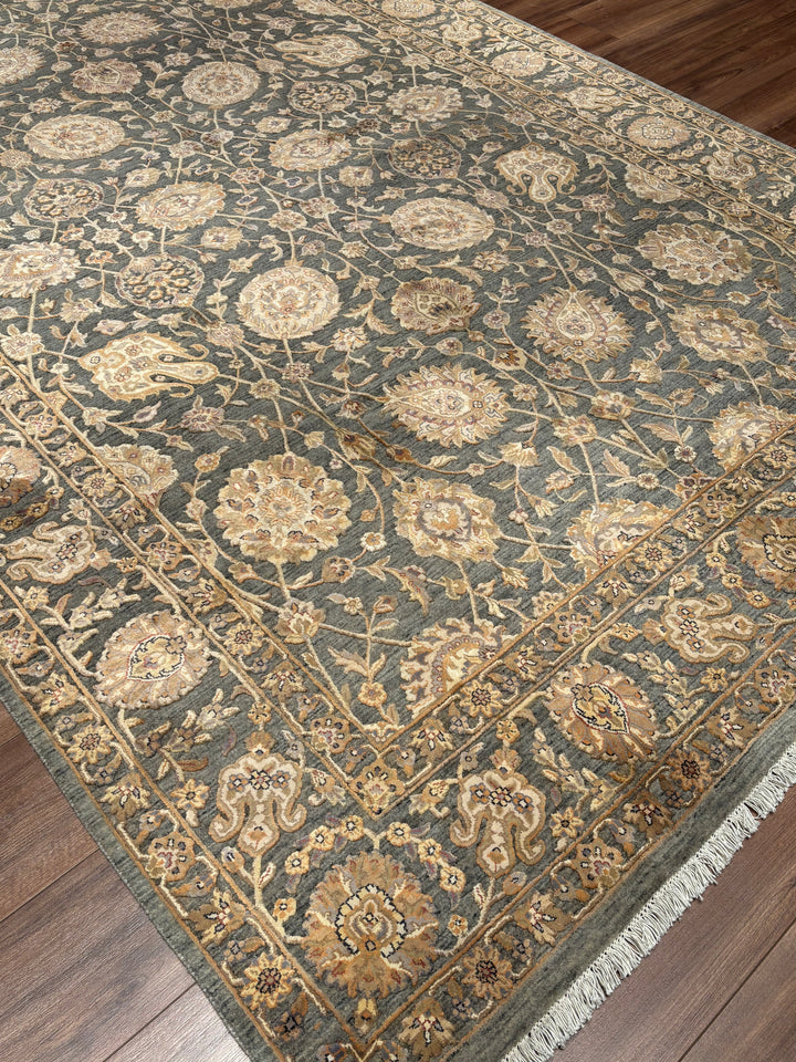 Indian Servant Original Handwoven Grey Beige Wool Bamboo Rug 196x301 cm (5.90 square meters) - 7x10 ft