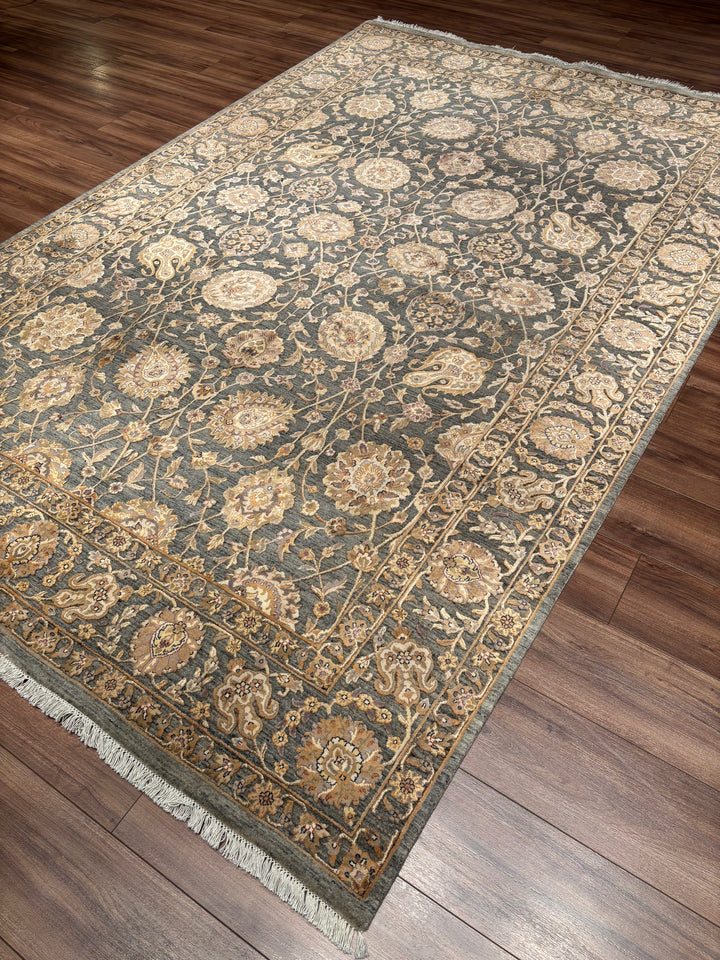 Indian Servant Original Handwoven Grey Beige Wool Bamboo Rug 196x301 cm (5.90 square meters) - 7x10 ft