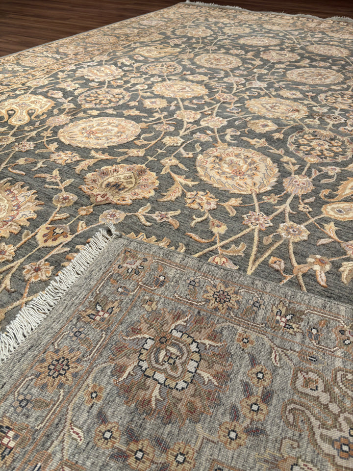 Indian Servant Original Handwoven Grey Beige Wool Bamboo Rug 196x301 cm (5.90 square meters) - 7x10 ft