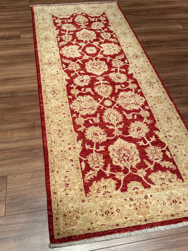 Uşak Original Handwoven Runner Rug, Red and Cream, Vegetable Dyed Wool Carpet, 0.82x204 cm (1.67 square meters) - 3x6 ft 