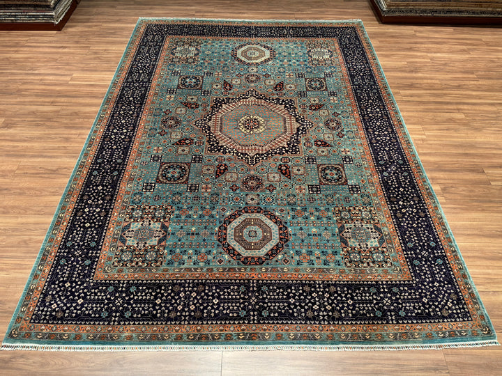 Mamluk Original Hand Woven Turquoise Navy Blue Vegetable Dyed Wool Carpet 311x418 13 Square Meters - 10x14 ft